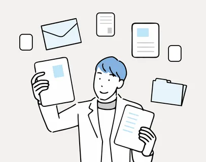 一人で多くの書類を抱える医療従事者のイラスト